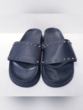 Christian Louboutin Black Studded Slide Sandals
